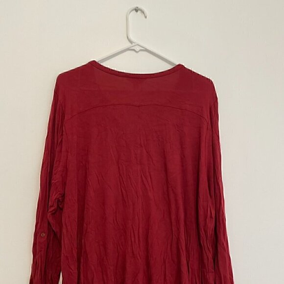 LUCKY BRAND Plus Size Burnout Velvet Bib Henley Top Burgundy Maroon Red Roll Tab - Picture 13 of 14